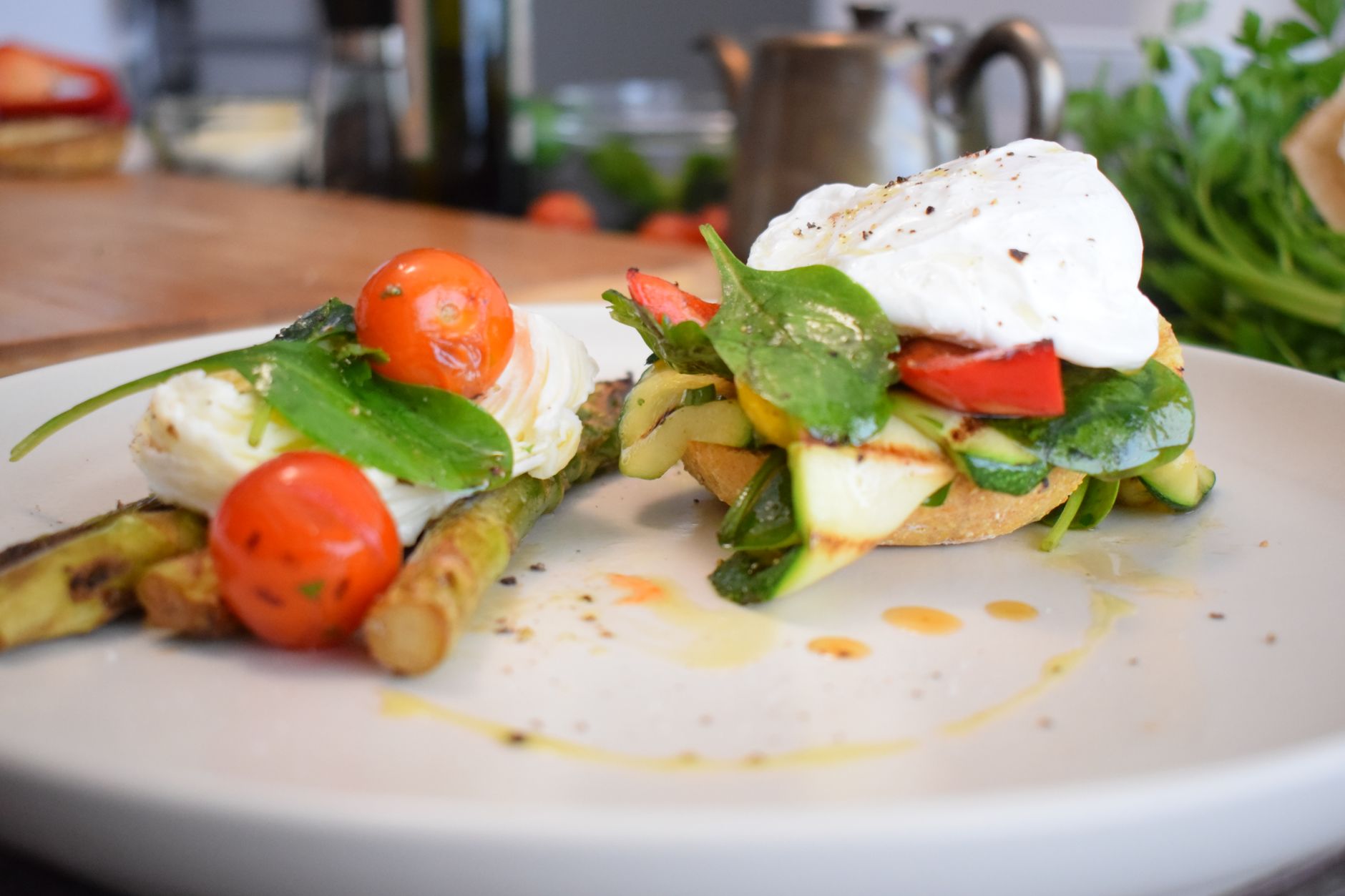 colorful healthy steamed vegetables egg plate