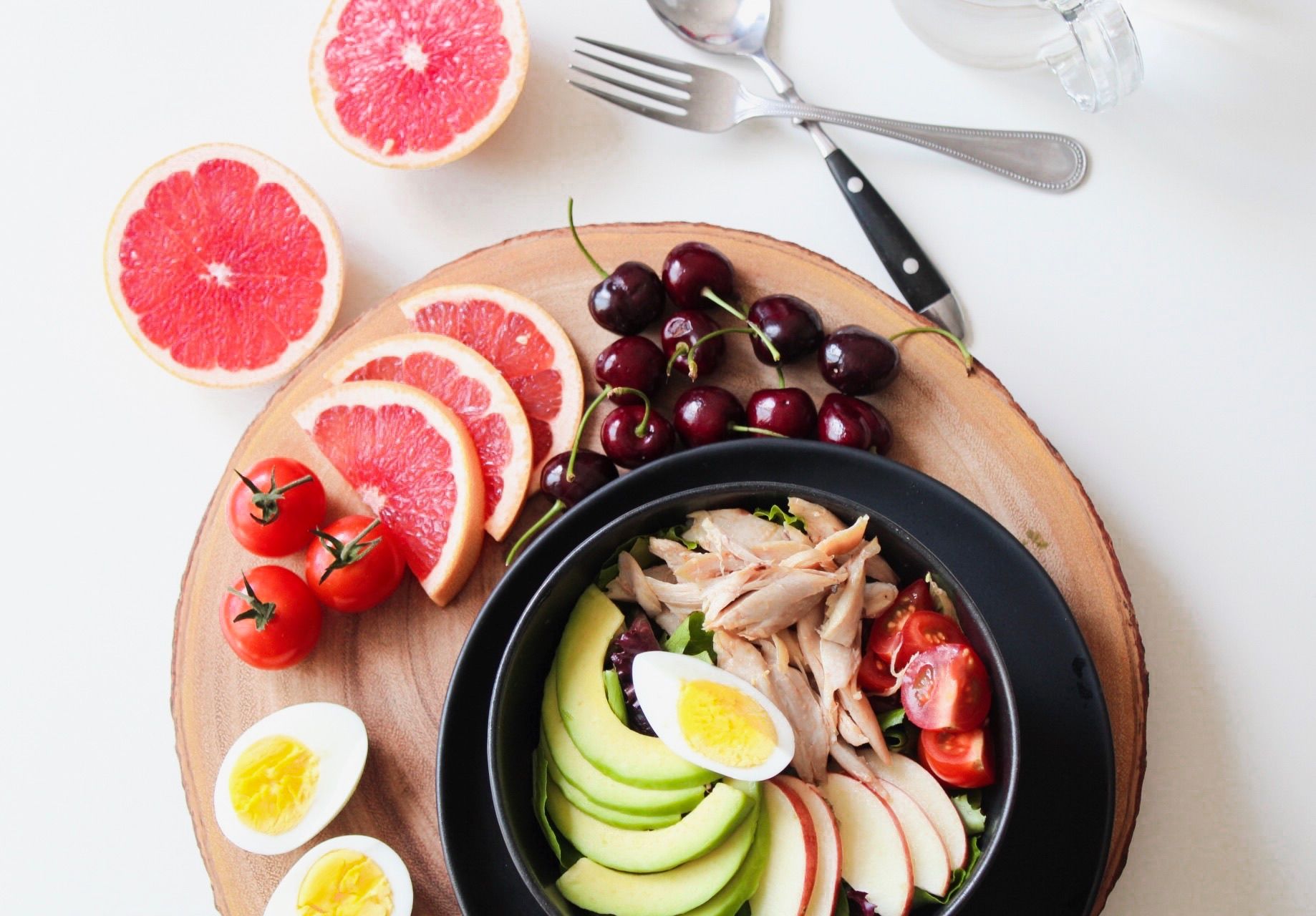 colorful healthy meal bowl overhead shot