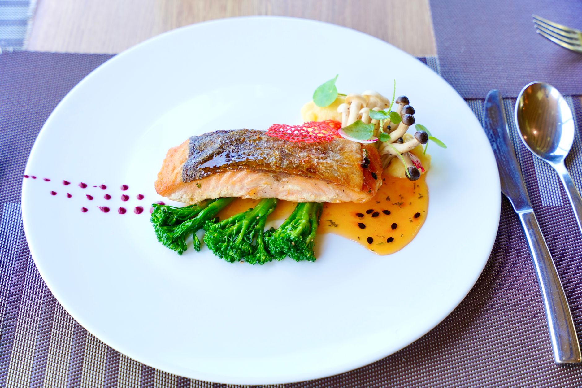colorful healthy meal plate tempeh salmon