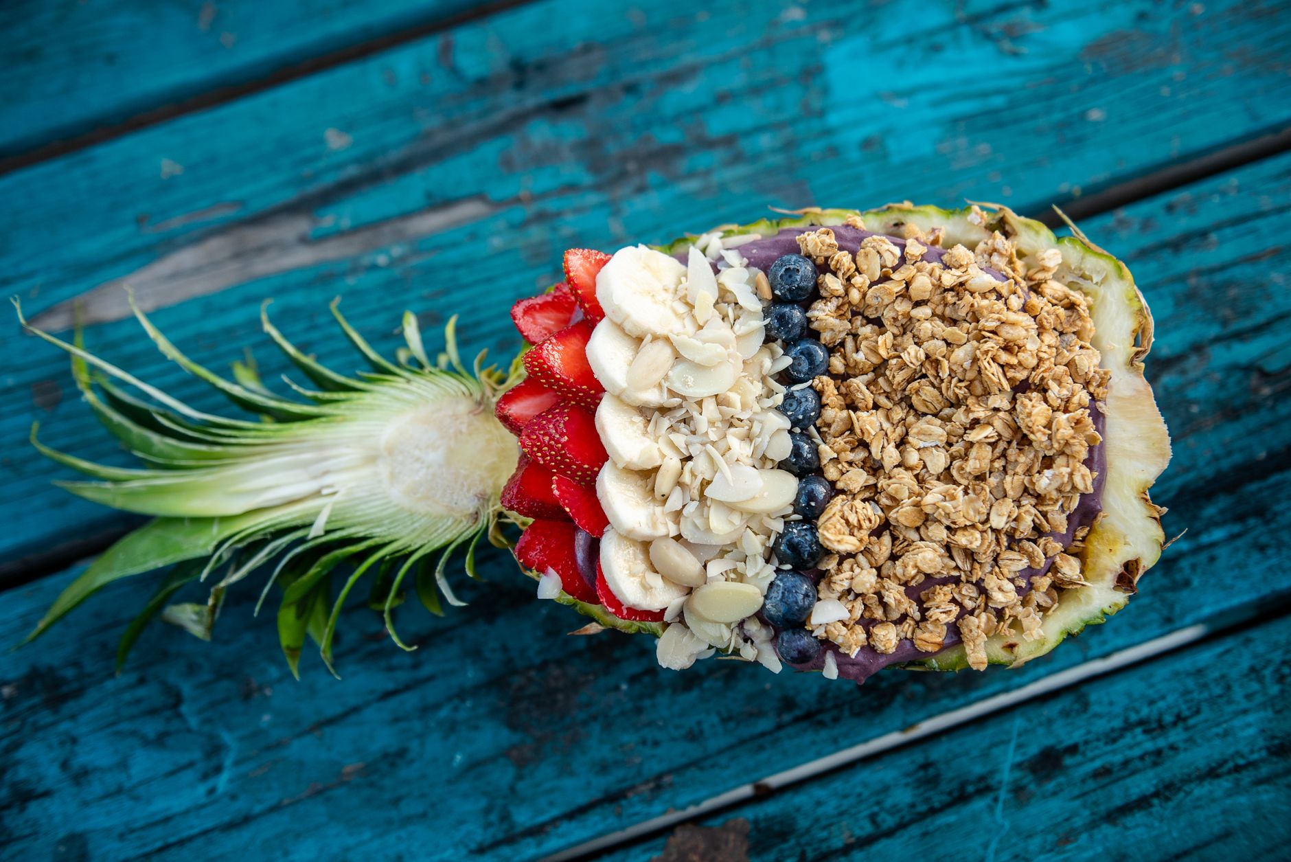 colorful healthy meal bowl overhead shot