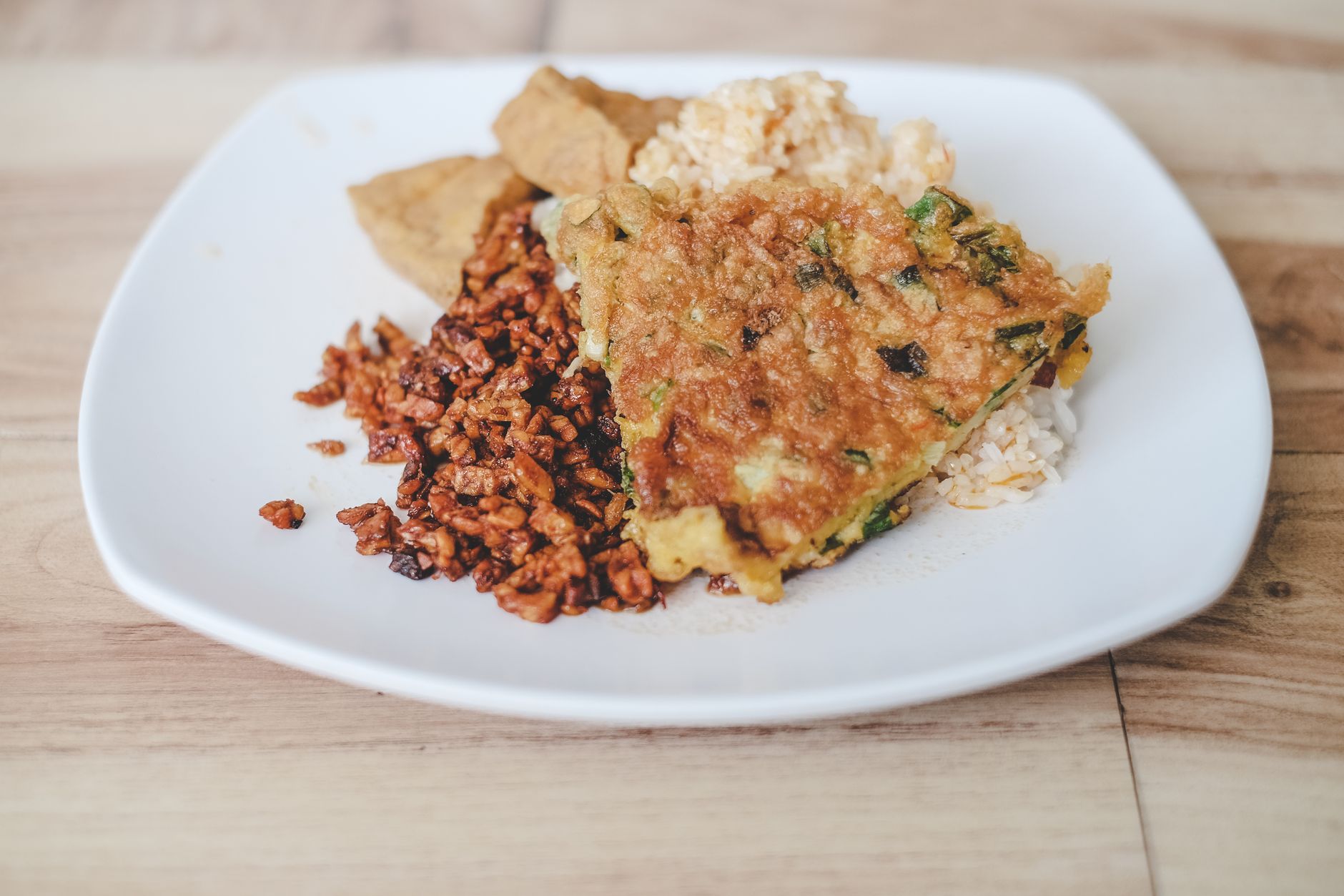 healthy Indonesian warteg meal on table close-up